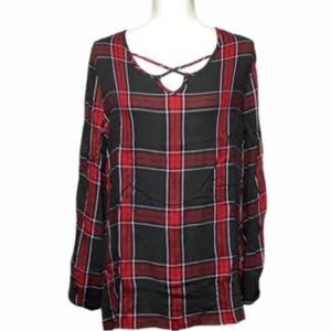 EUC Gray and Red Plaid Top (M)